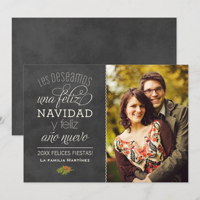 Feliz Navidad y Año Nuevo Deseos | Negro Pizarra Einladung (Vorne/Hinten)