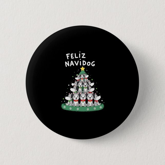 Feliz Navidog Christmas Dog T-Shirt, Funny Cute Xm Button (Vorderseite)