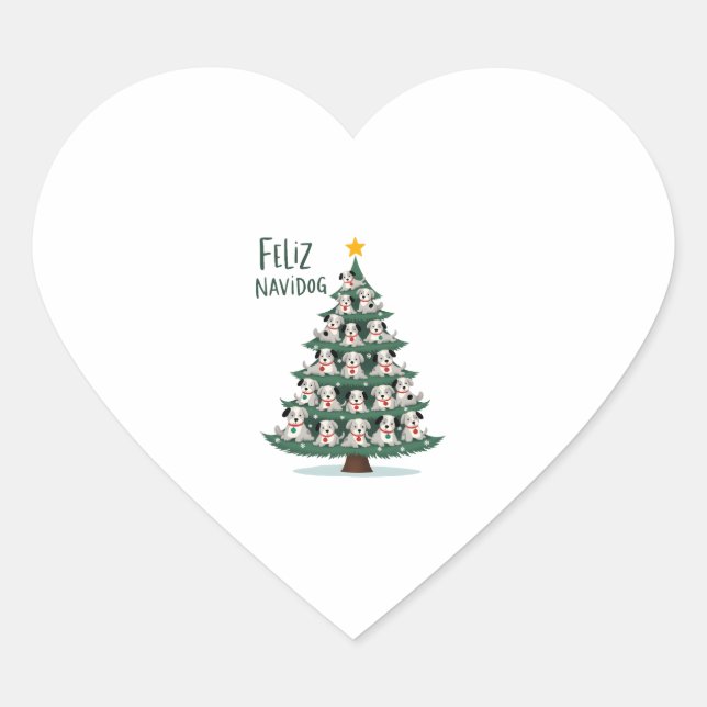 Feliz Navidog Christmas Dog T-Shirt, Funny Cute Xm Herz-Aufkleber (Vorderseite)