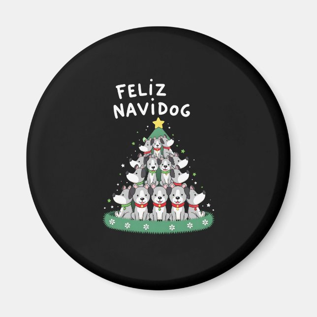 Feliz Navidog Christmas Dog T-Shirt, Funny Cute Xm Magnet (Vorne)