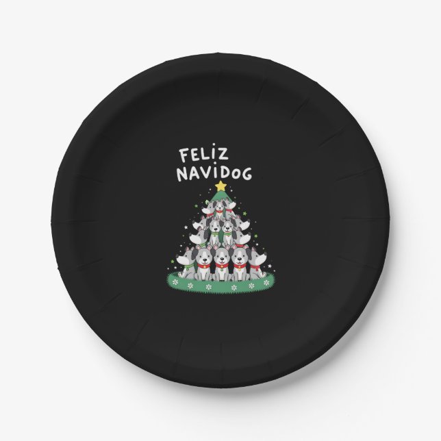 Feliz Navidog Christmas Dog T-Shirt, Funny Cute Xm Pappteller (Vorderseite)