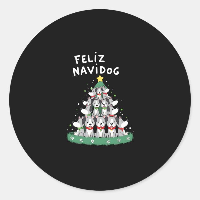 Feliz Navidog Christmas Dog T-Shirt, Funny Cute Xm Runder Aufkleber (Vorderseite)
