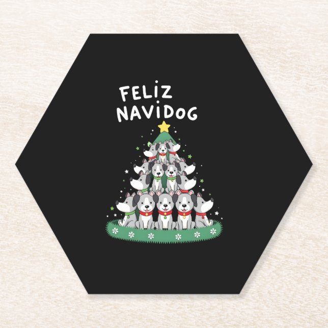 Feliz Navidog Christmas Dog T-Shirt, Funny Cute Xm Untersetzer (Vorderseite)