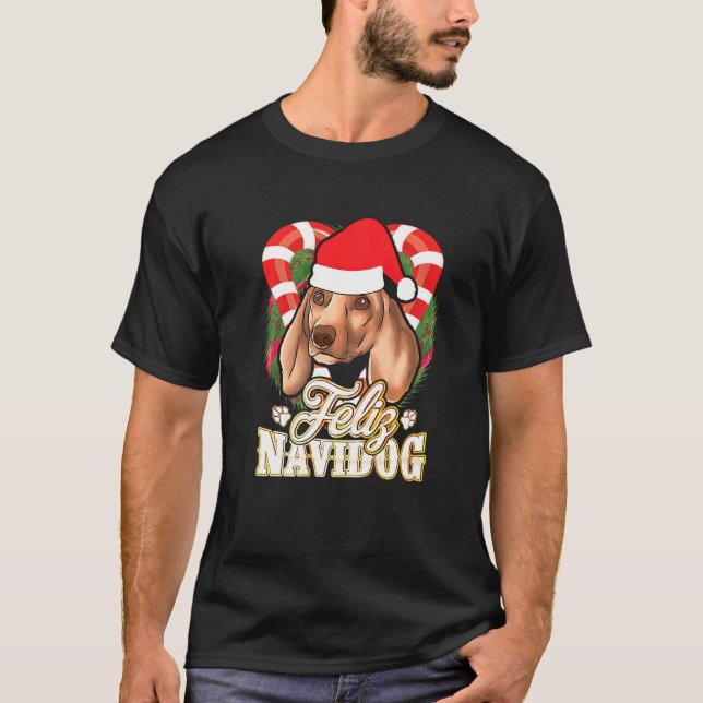 Feliz Navidog Dackel mit Santa Claus Hat Dog C T-Shirt (Vorderseite)
