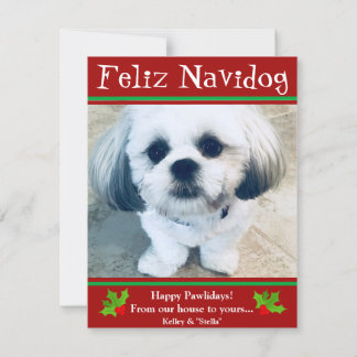 Feliz Navidog Dog Weihnachts Weihnachts-Fotokarte Feiertagskarte