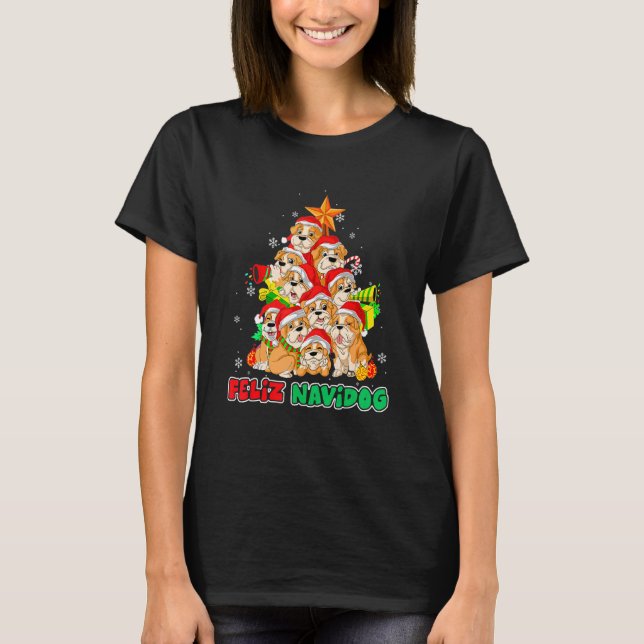 Feliz Navidog Feliz Navidad Christmas Bulldog Dog T-Shirt (Vorderseite)
