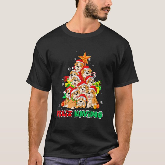 Feliz Navidog Feliz Navidad Christmas Bulldog Dog T-Shirt (Vorderseite)