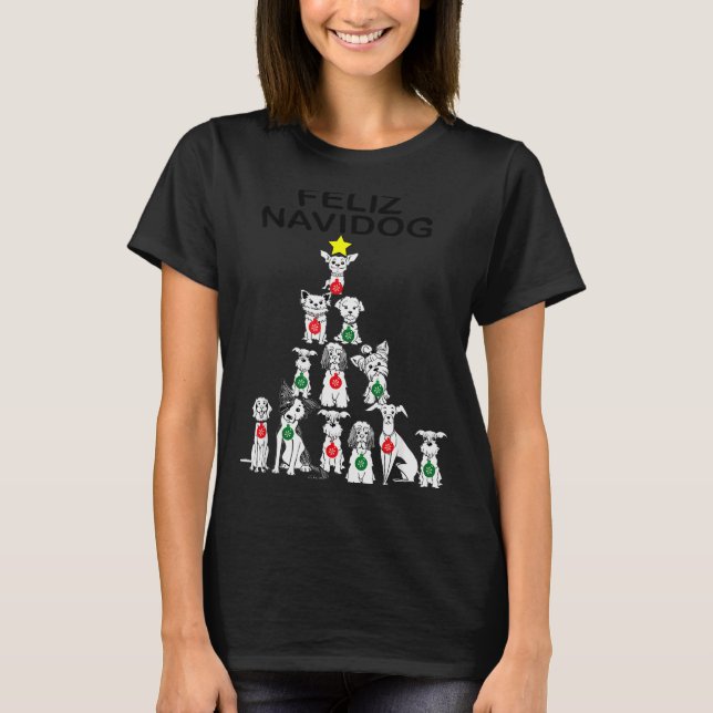 Feliz Navidog Funny Christmas Dog Cute Xmas Tree D T-Shirt (Vorderseite)