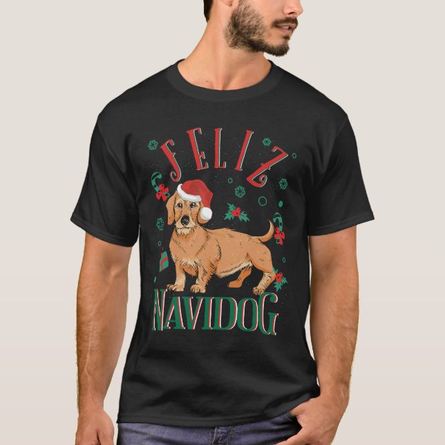 Feliz Navidog Funny Drahthaar Dackel Dackel Do T-Shirt (Vorderseite)