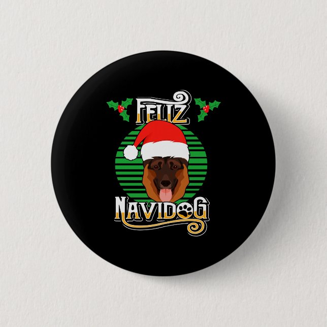 Feliz Navidog German Shepherd Dog Holiday Merry Ch Button (Vorderseite)