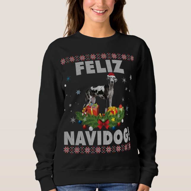 Feliz Navidog Great Dane Dog Ugly Sweater Santa Ch Sweatshirt (Vorderseite)