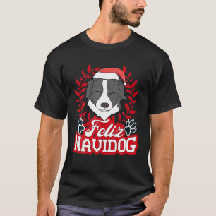 FELIZ NAVIDOG Navidad Collie Weihnachtsmannmütze M T-Shirt