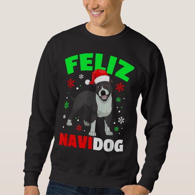 Feliz Navidog Pitbull Dog Ugly Xmas Sweater Sweatshirt (Vorderseite)