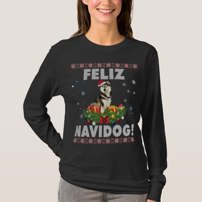 Feliz Navidog Siberian Husky Dog Ugly Sweater Chri T-Shirt (Vorderseite)
