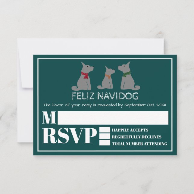 Feliz Navidog, Spanisches Weihnachts-Party-UAWG RSVP Karte (Vorderseite)