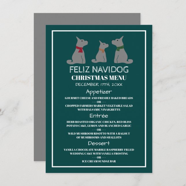 Feliz Navidog, Spanisches Weihnachtsmenü Einladung (Vorne/Hinten)
