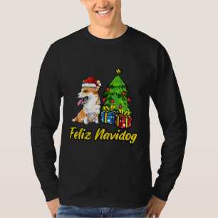 Feliz Navidog Welsh Corgi Weihnachtsmannmütze Weih T-Shirt