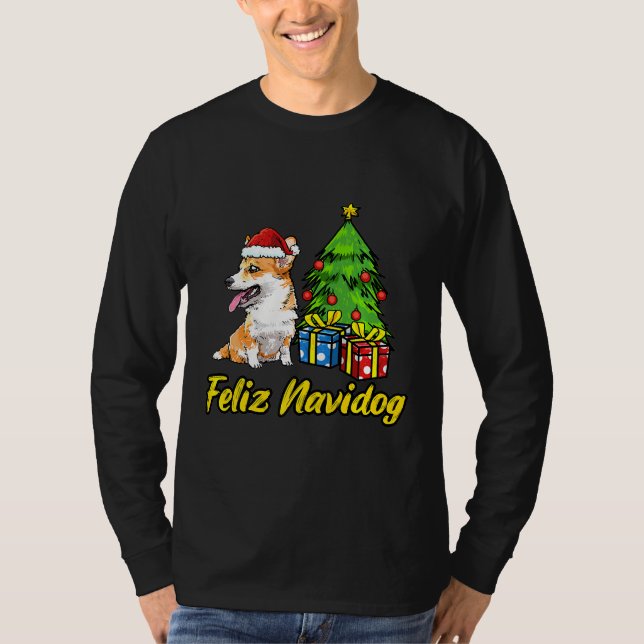 Feliz Navidog Welsh Corgi Weihnachtsmannmütze Weih T-Shirt (Vorderseite)