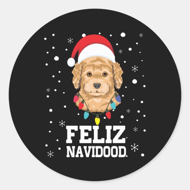 Feliz Navidood Goldendoodle Labradoodle Runder Aufkleber (Vorderseite)