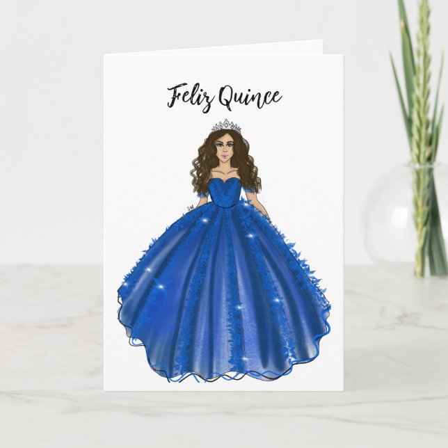 Feliz Quince - Dark Blue Quinceañera Birthday  Karte (Vorderseite)