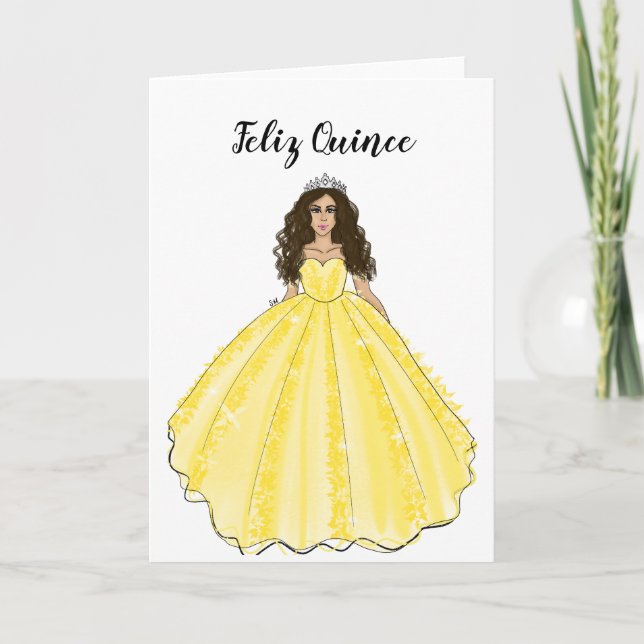 Feliz Quince - Yellow Quinceañera Birthday Card  Karte (Vorderseite)