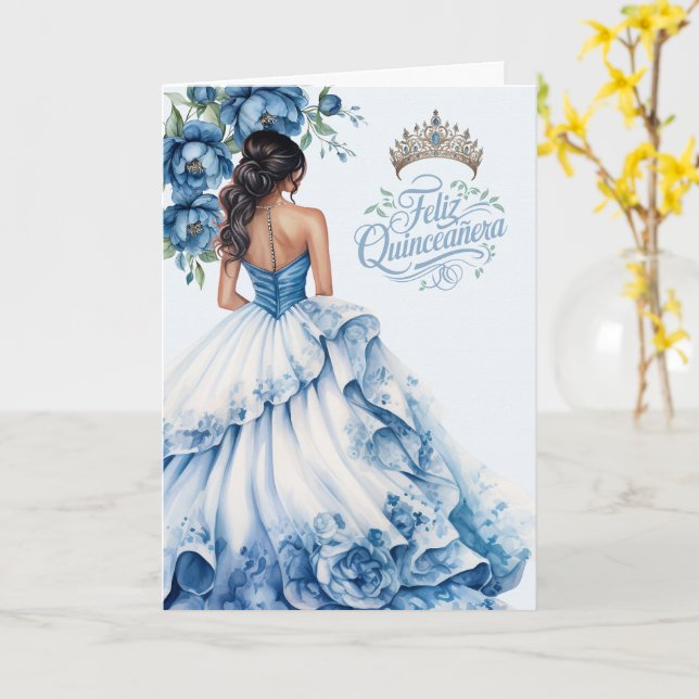 Feliz Quinceanera 15th Birthday Shades of Blue Karte (Gelbe Blume)