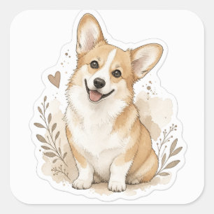 Fellbaby: Corgi Quadratischer Aufkleber