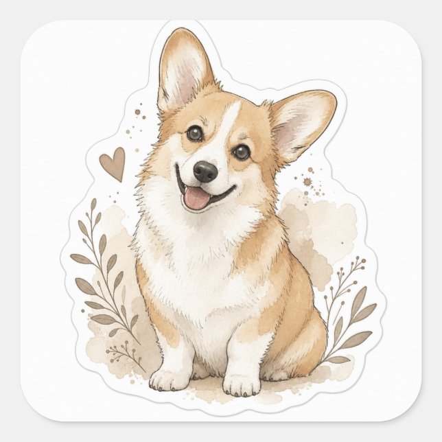 Fellbaby: Corgi Quadratischer Aufkleber (Vorderseite)