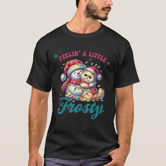 Fellin A Little Frosty Christmas Snowman Hug Cat X T-Shirt (Vorderseite)