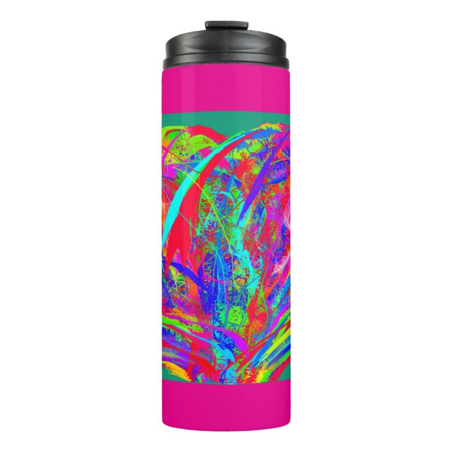 Fellregenbogenfarbene Blume Thermotasse Thermosbecher (Vorderseite)