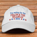 Felon und Hillbilly Funny Trump Vance 2024 Bestickte Baseballkappe<br><div class="desc">Trump Vance 2024 ein lustiges Zitat. Donald Trump 2024, ich stimme für den verurteilten Verbrecher und den Hügel. . Funny Mem zitiert, dass für die JD Vance und Trump Unterstützer Vater, Ehemann, Freund oder irgendjemand eine mutige Aussage macht. Trump 2024 mit roten weißen und blauen Sternen auf einem klassischen Hut...</div>