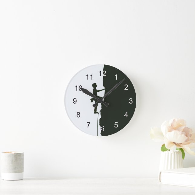 Fels, Bergkletterer Silhouette Runde Wanduhr (Zuhause)