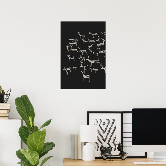 Fels Petroglyphe Alte Europäische Hirschjagd Poster (Heimbüro)