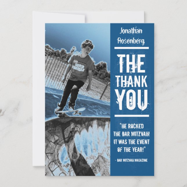 Felsen-Band-Bar Mitzvah danken Ihnen, im Blau zu Dankeskarte (Vorderseite)