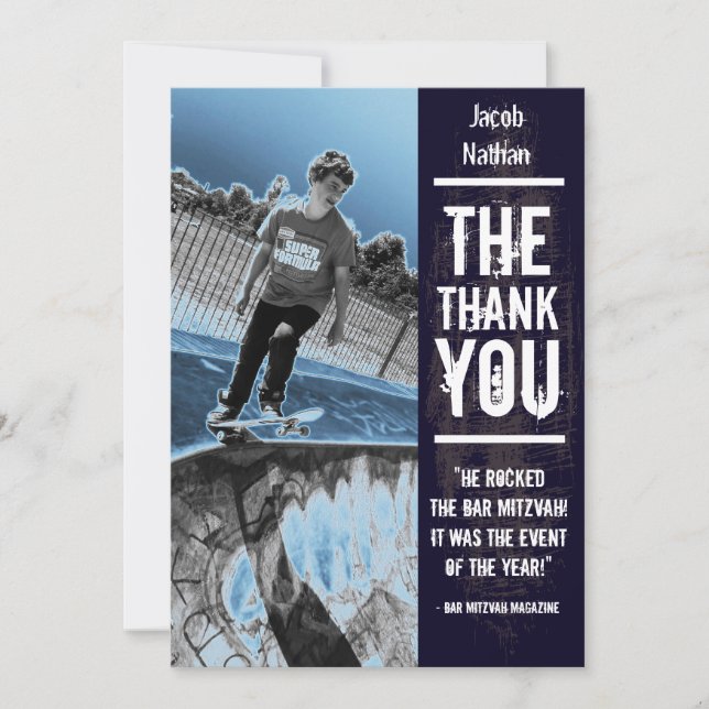 Felsen-Band-Bar Mitzvah danken Ihnen, Schwarzes zu Dankeskarte (Vorderseite)
