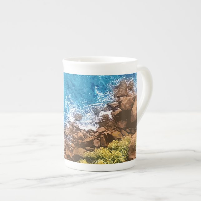 Felsen im Meer, über Sicht 1 Prozellantasse (Vorderseite Rechts)