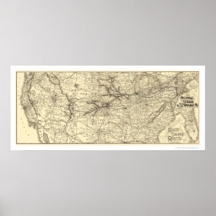 Felsen-Insel-Eisenbahn-Karte 1888 Poster