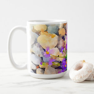 Felsen mit violetten Blumen Aquarell Foto Tasse