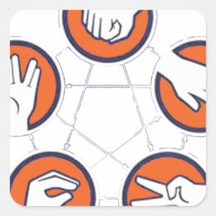 Felsen-Papier Scissor Eidechse Spock Quadratischer Aufkleber