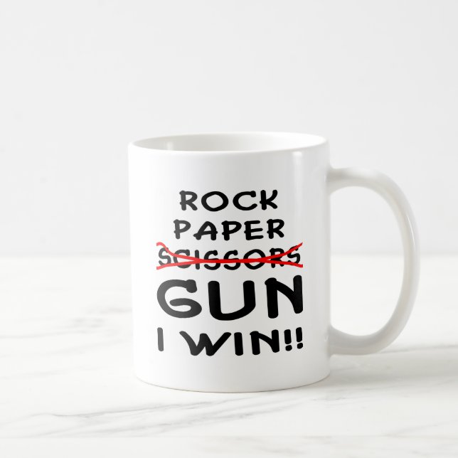 Felsen-Papierschere-Gewehr, das ich gewinne Kaffeetasse (Rechts)