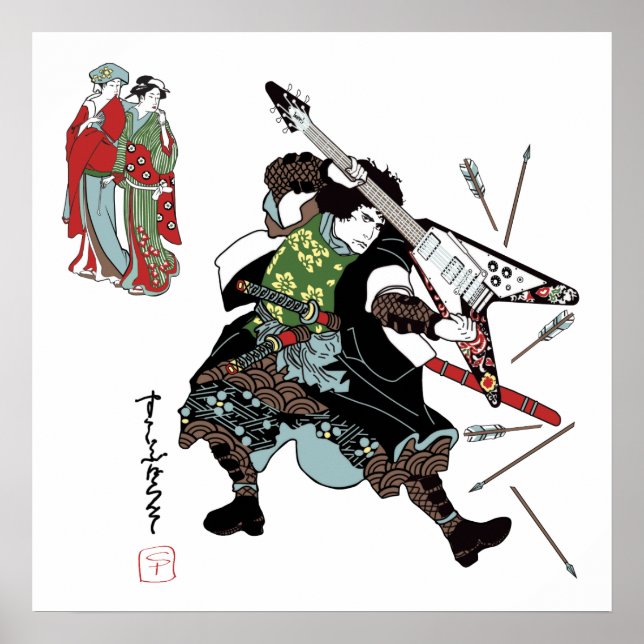 Felsen-Samurai-Gitarren-Druck Poster (Vorne)