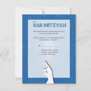 Felsen-Stern-Bar Mitzvah Antwort-Karte im Blau RSVP Karte
