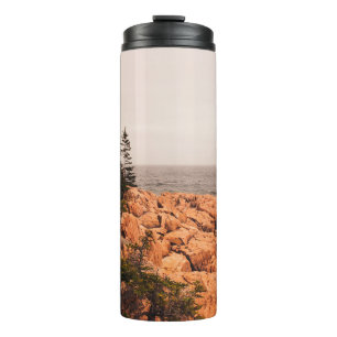 Felsen und Bäume an der Maine Küste in Acadia N Thermosbecher