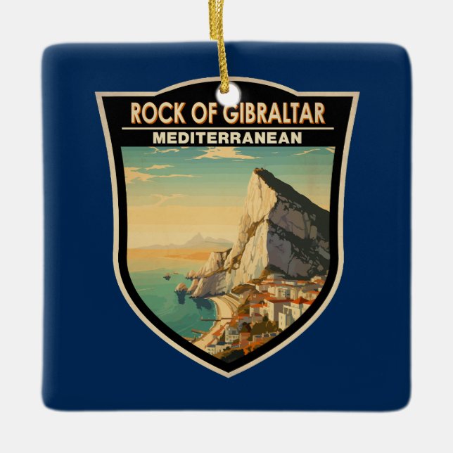 Felsen von Gibraltar Reisen Kunst Vintag Keramikornament (Vorderseite)