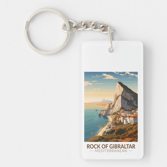 Felsen von Gibraltar Reisen Kunst Vintag Schlüsselanhänger (Vorderseite)