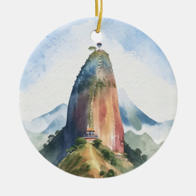 Felsen von Guatape El Penon Kolumbien Wasserfarbe Keramik Ornament (Vorne)