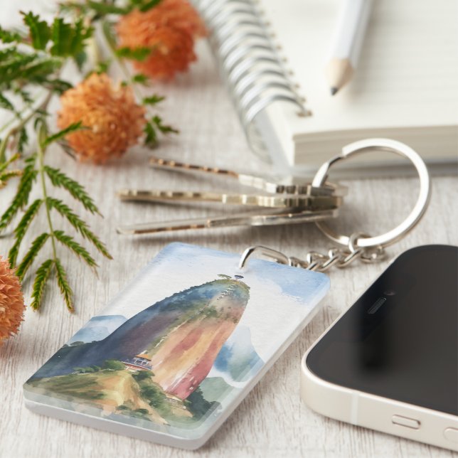Felsen von Guatape El Penon Kolumbien Wasserfarbe Schlüsselanhänger (Vorderseite rechts)
