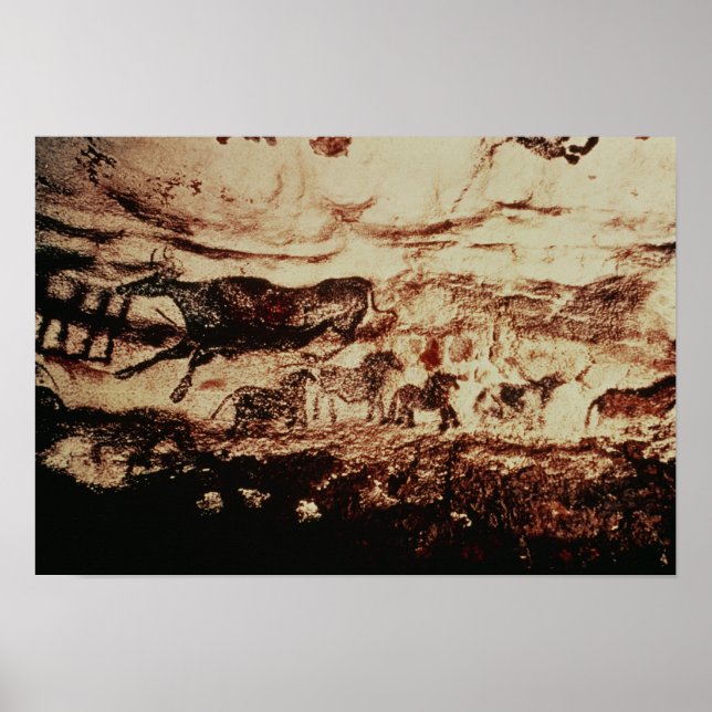 Felsenmalerei einer springenden Kuh Poster (Vorne)