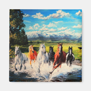 Felsenpferde durchqueren Flusslandschaftsmalerei Magnet