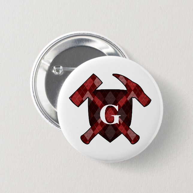 Felshammerschein- Rotes Argyle-Monogramm Button (Vorne & Hinten)